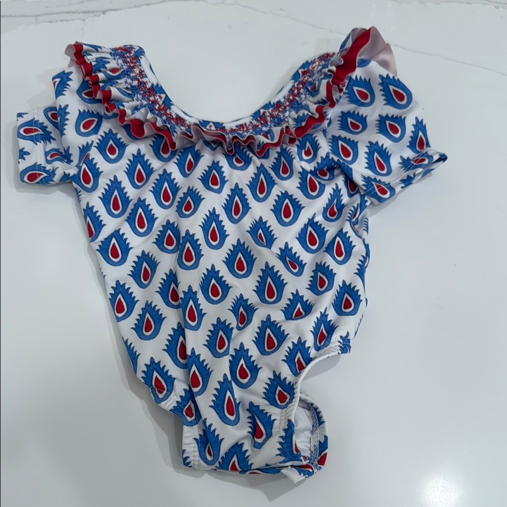 Kids Swim One Piece with Red and Blue Pattern